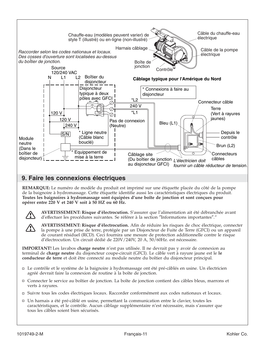 Faire les connexions électriques | Kohler K-1460 User Manual | Page 28 / 60
