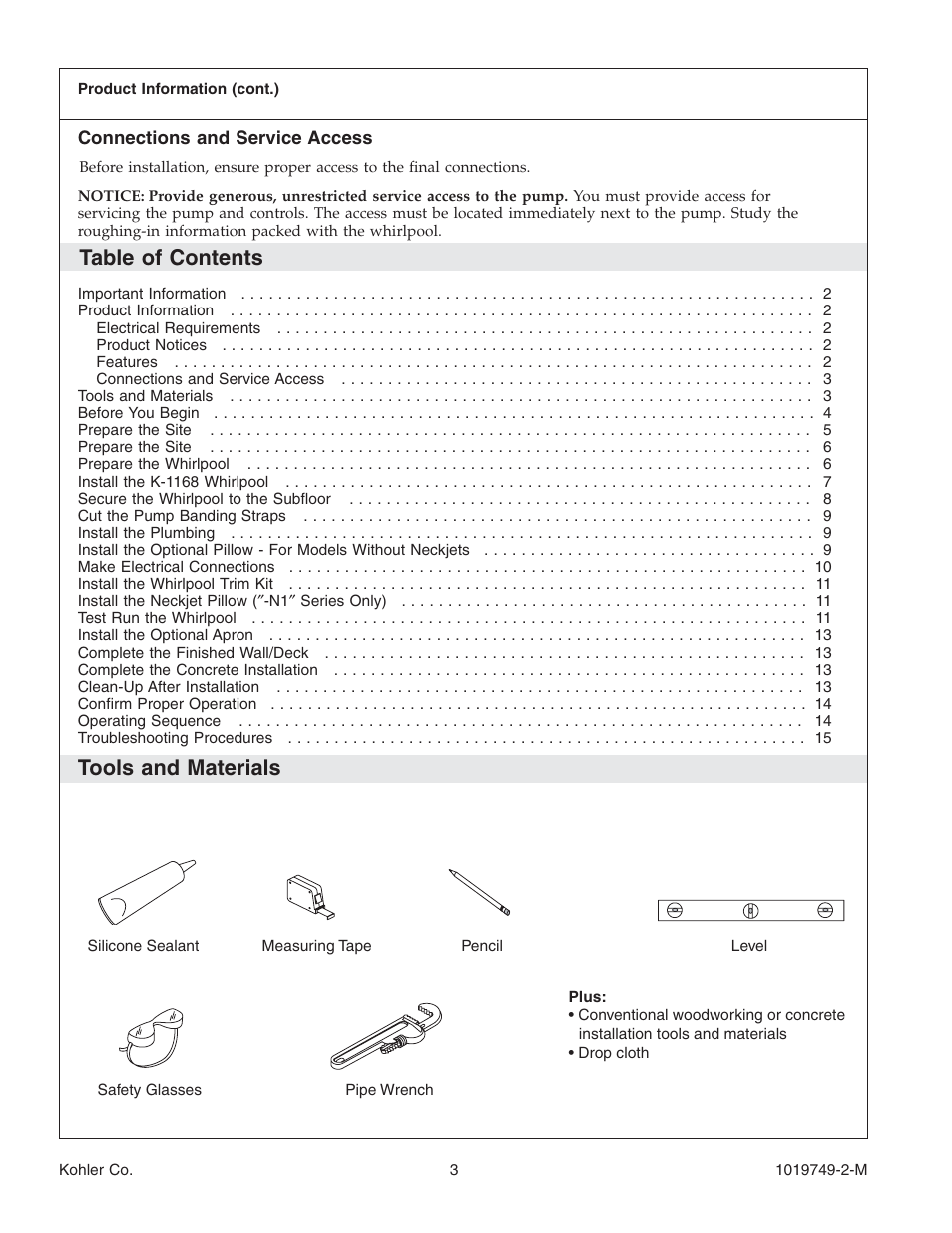 Kohler K-1460 User Manual | Page 3 / 60