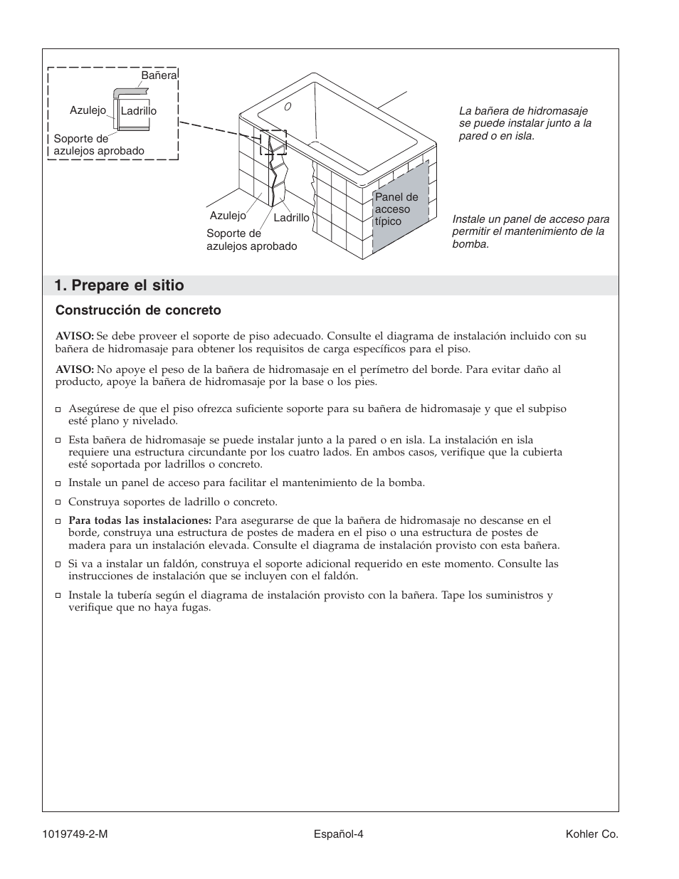 Prepare el sitio | Kohler K-1460 User Manual | Page 42 / 60