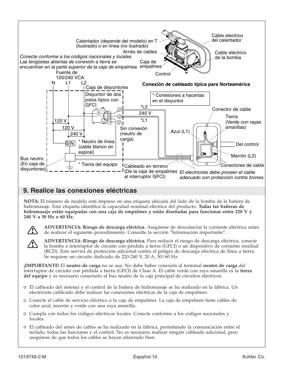 Realice las conexiones eléctricas | Kohler K-1460 User Manual | Page 48 / 60