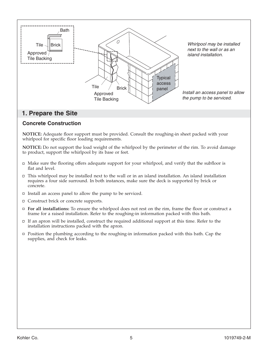 Prepare the site | Kohler K-1460 User Manual | Page 5 / 60