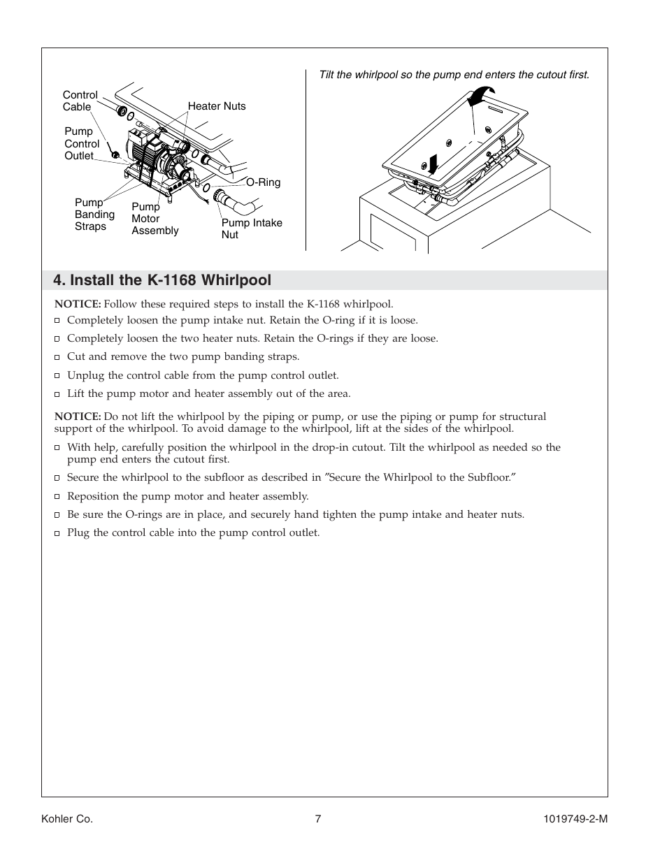 Install the k-1168 whirlpool | Kohler K-1460 User Manual | Page 7 / 60