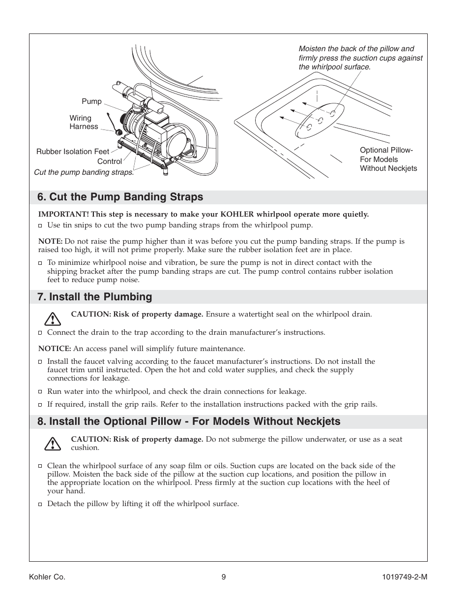 Cut the pump banding straps, Install the plumbing | Kohler K-1460 User Manual | Page 9 / 60