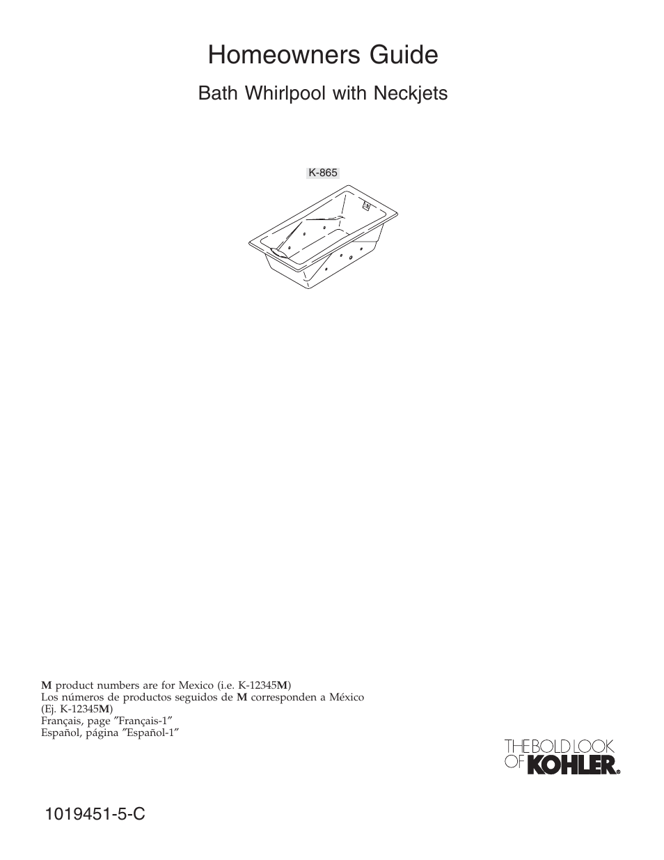 Kohler Bath Whirlpool with Neckjets K-865 User Manual | 56 pages