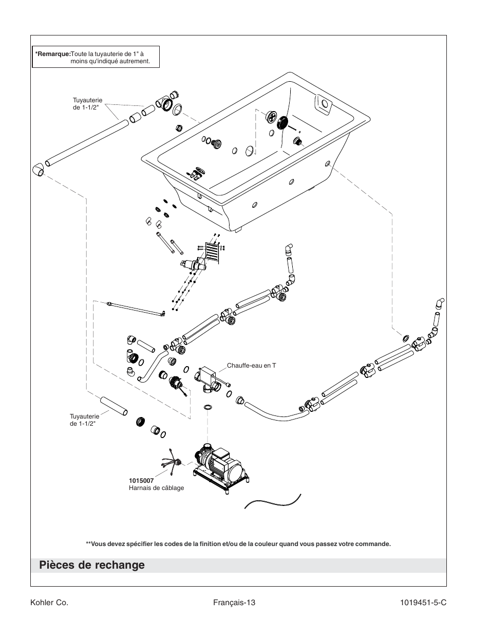 Pièces de rechange | Kohler Bath Whirlpool with Neckjets K-865 User Manual | Page 31 / 56