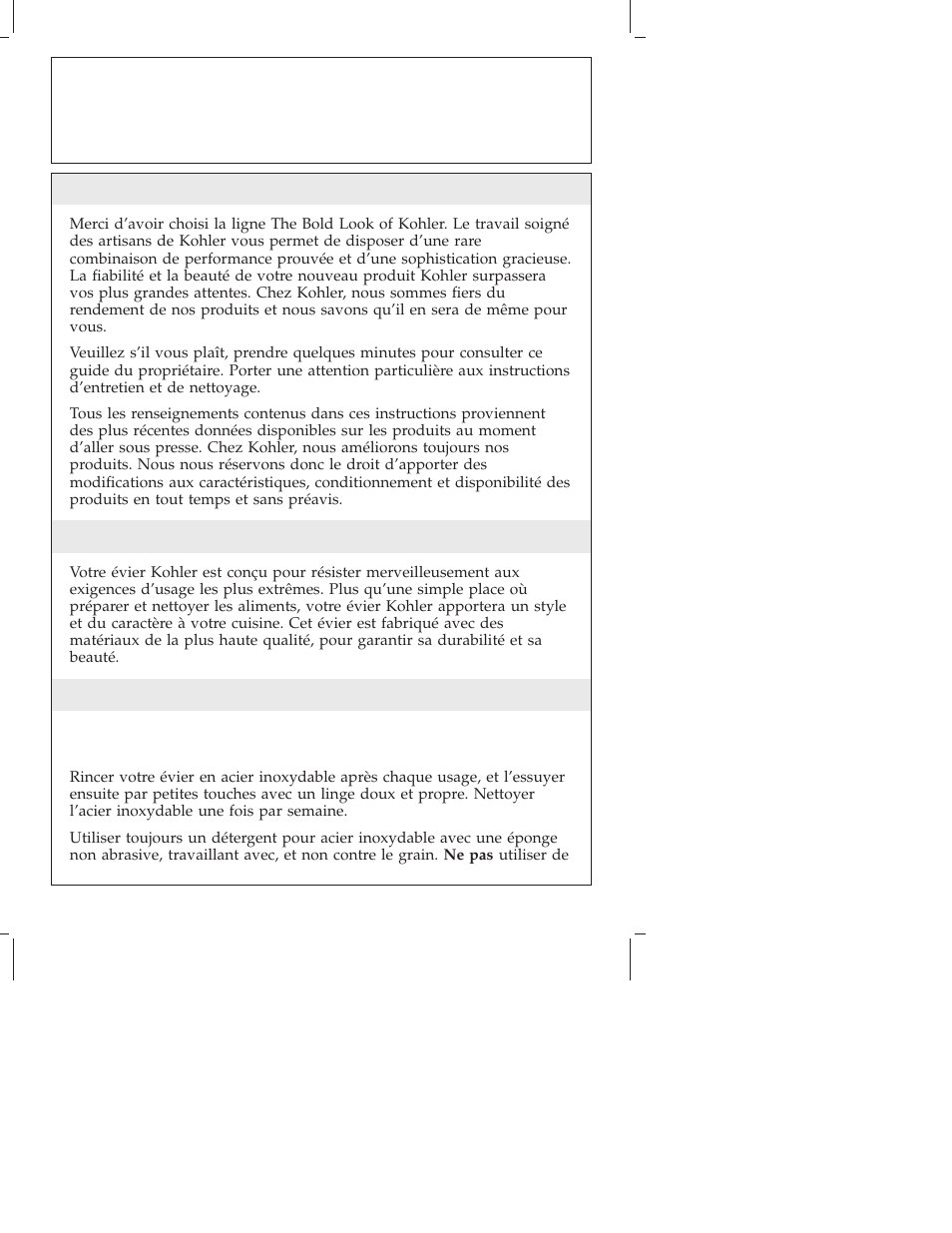 Guide du propriétaire, Éviers de cuisine en acier inoxydable | Kohler Stainless Steel Kitchen Sinks K-3171 User Manual | Page 6 / 16