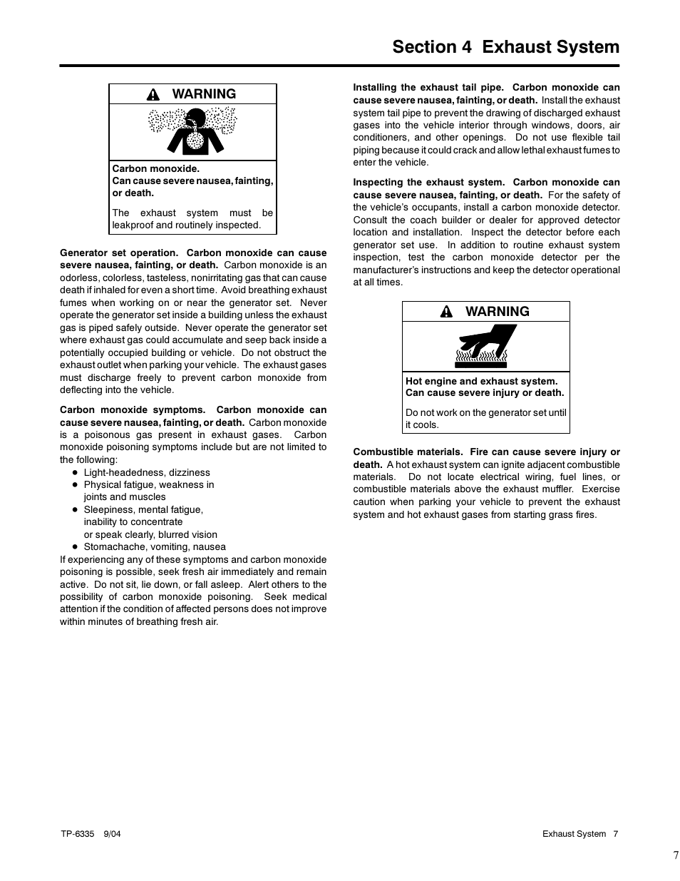Warning | Kohler 13ERG User Manual | Page 17 / 52