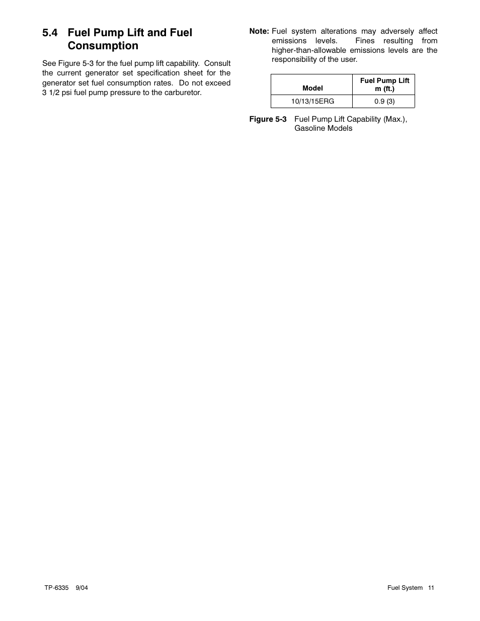 4 fuel pump lift and fuel consumption | Kohler 13ERG User Manual | Page 21 / 52