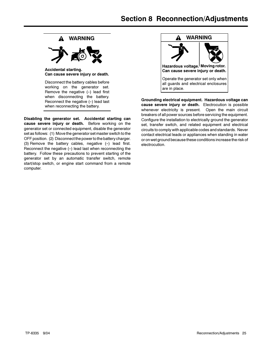 Warning | Kohler 13ERG User Manual | Page 35 / 52
