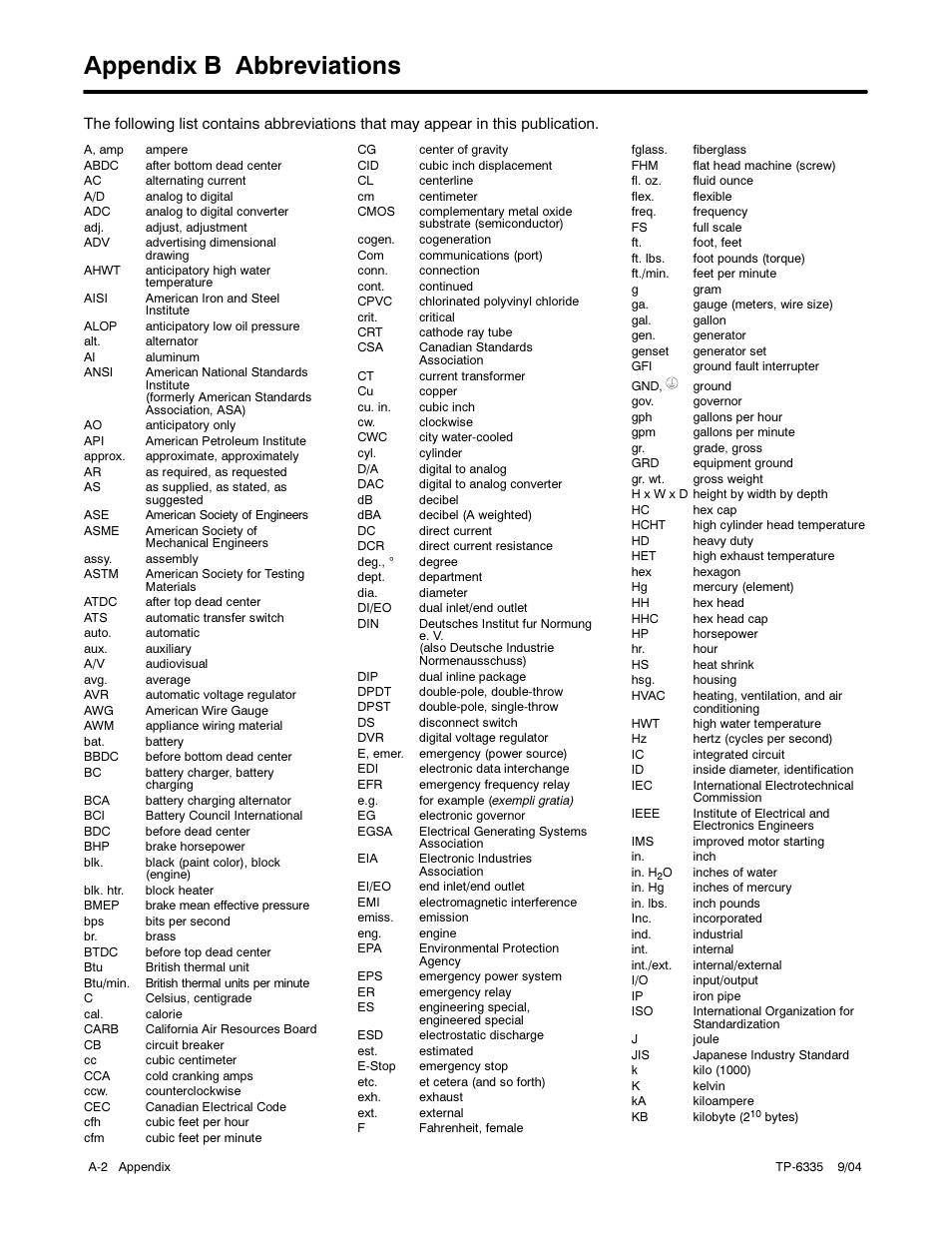 Appendix b abbreviations | Kohler 13ERG User Manual | Page 48 / 52