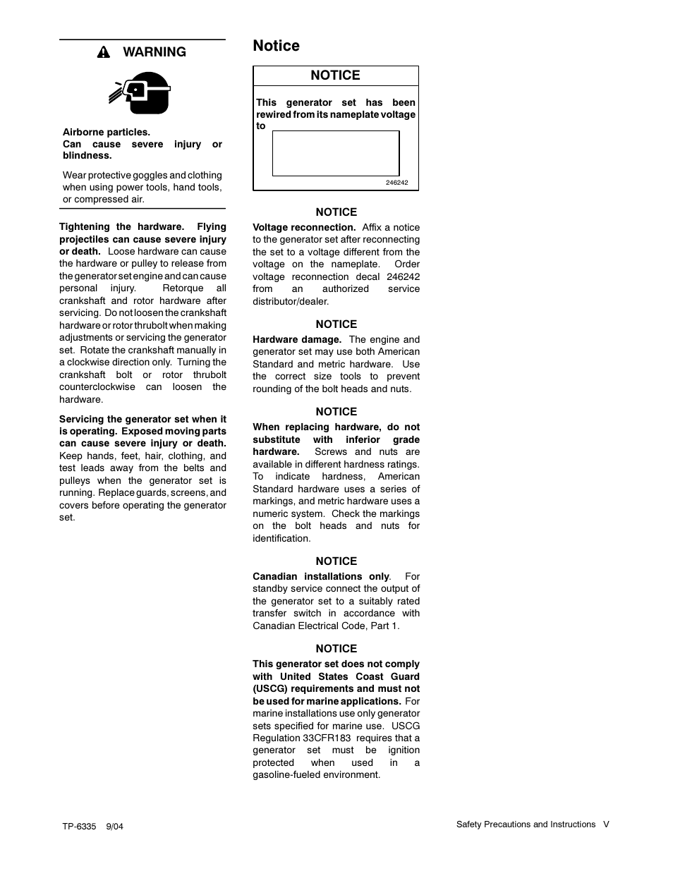 Notice, Warning | Kohler 13ERG User Manual | Page 9 / 52