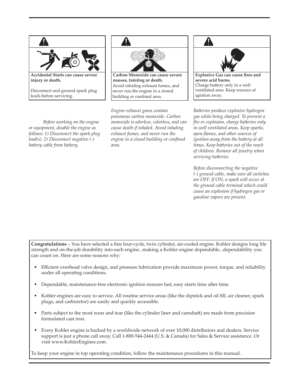 Warning | Kohler Courage SV720 User Manual | Page 3 / 20