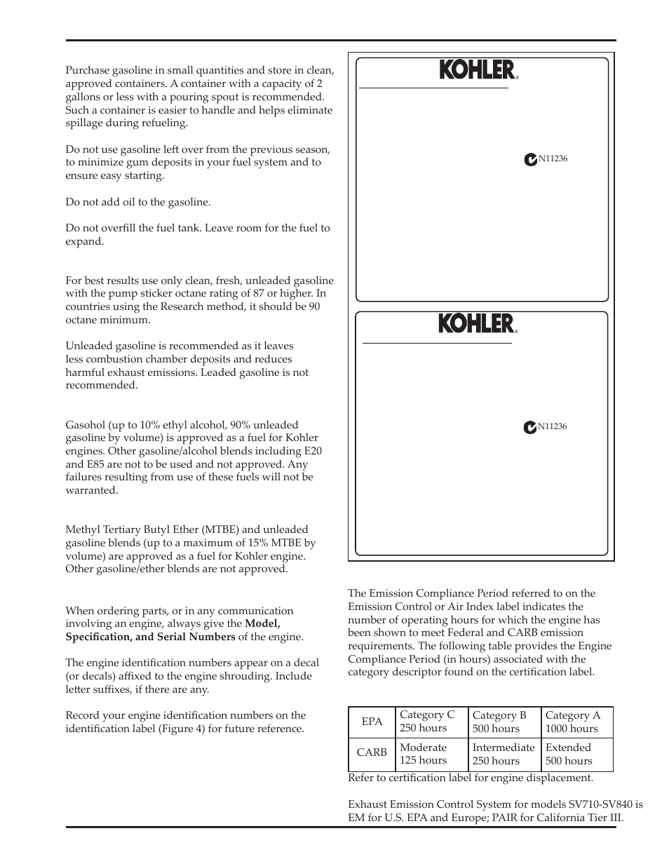 General recommendations, Engine identification numbers | Kohler Courage SV720 User Manual | Page 5 / 20