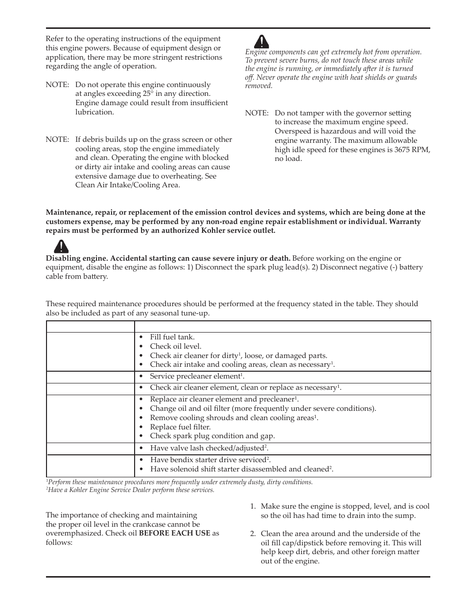 Maintenance instructions | Kohler Courage SV720 User Manual | Page 7 / 20