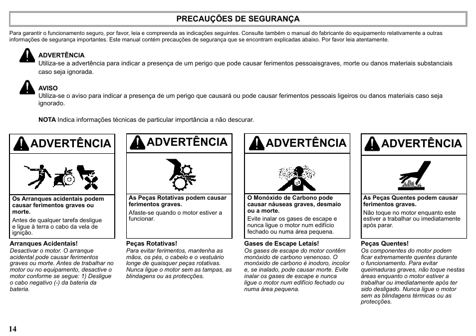 Advertência | Kohler KD477-2 User Manual | Page 14 / 120