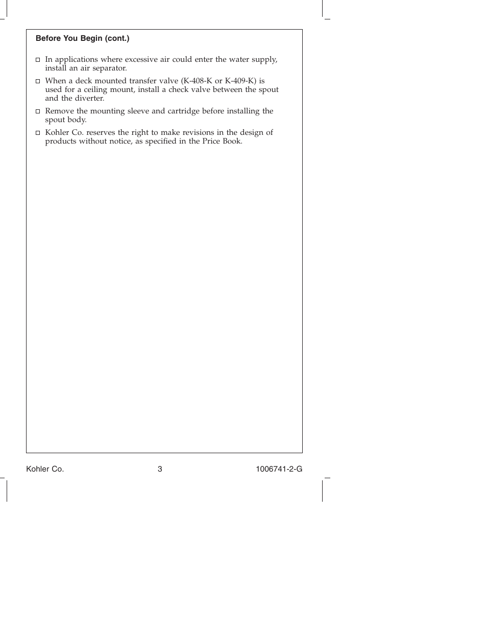 Kohler Wall/Ceiling Mount Faucet K-922/K-923 User Manual | Page 3 / 36