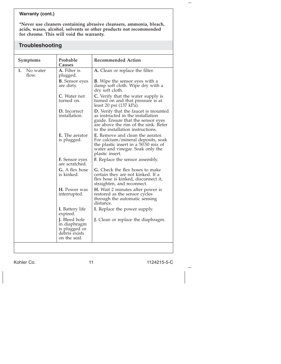 Kohler Touchless bathroom Sink Faucet K-13469 User Manual | Page 11 / 36