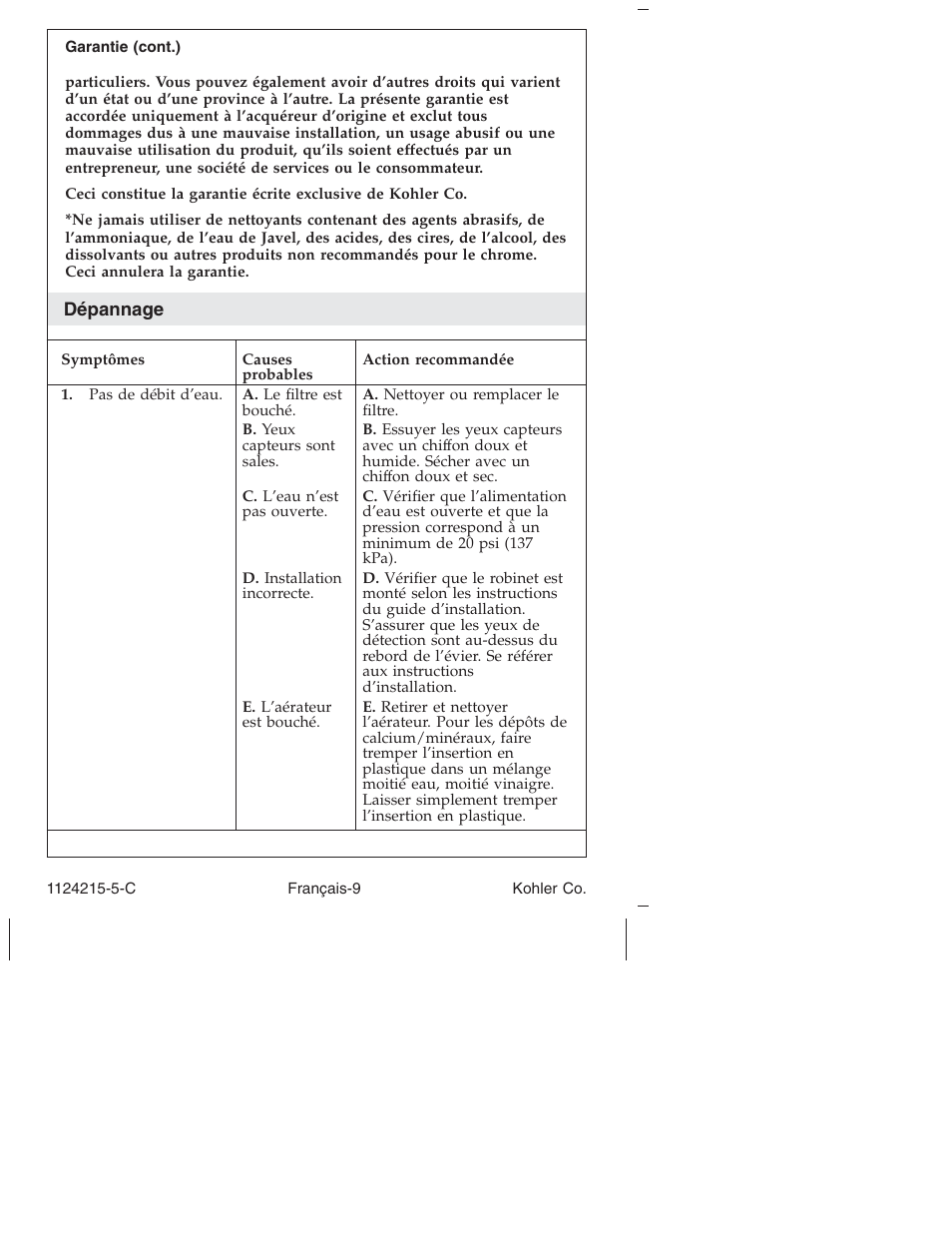Kohler Touchless bathroom Sink Faucet K-13469 User Manual | Page 22 / 36