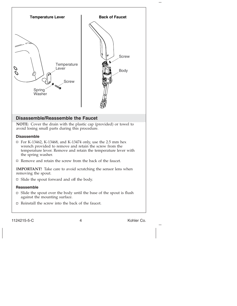 Kohler Touchless bathroom Sink Faucet K-13469 User Manual | Page 4 / 36