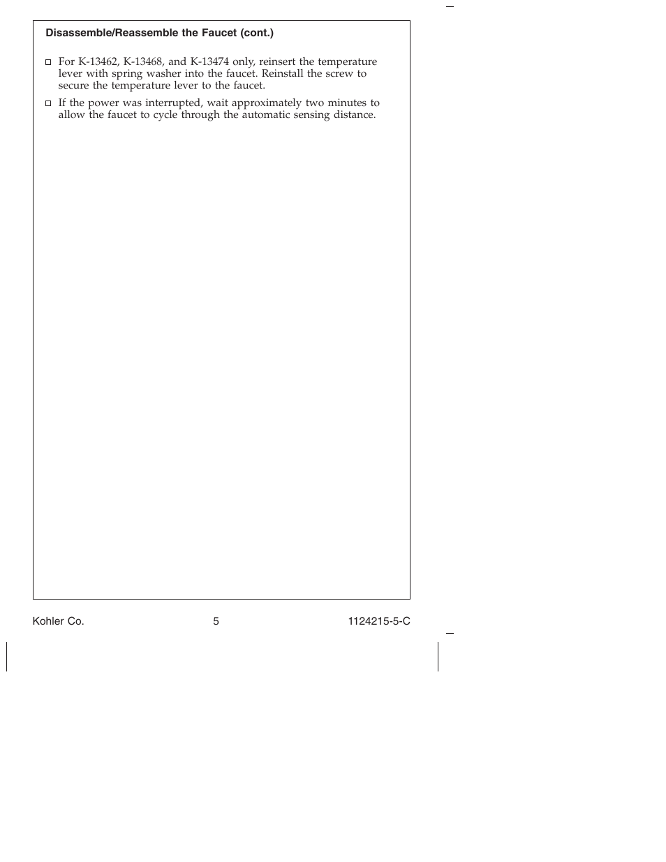 Kohler Touchless bathroom Sink Faucet K-13469 User Manual | Page 5 / 36