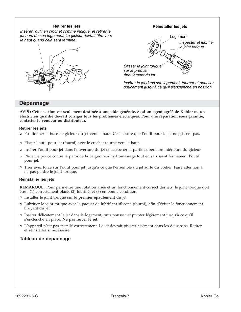 Dépannage | Kohler K-1461 User Manual | Page 20 / 40