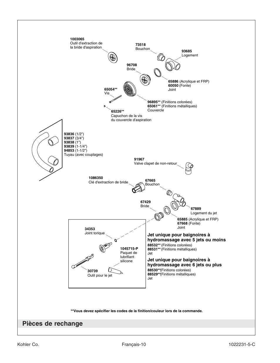 Pièces de rechange | Kohler K-1461 User Manual | Page 23 / 40