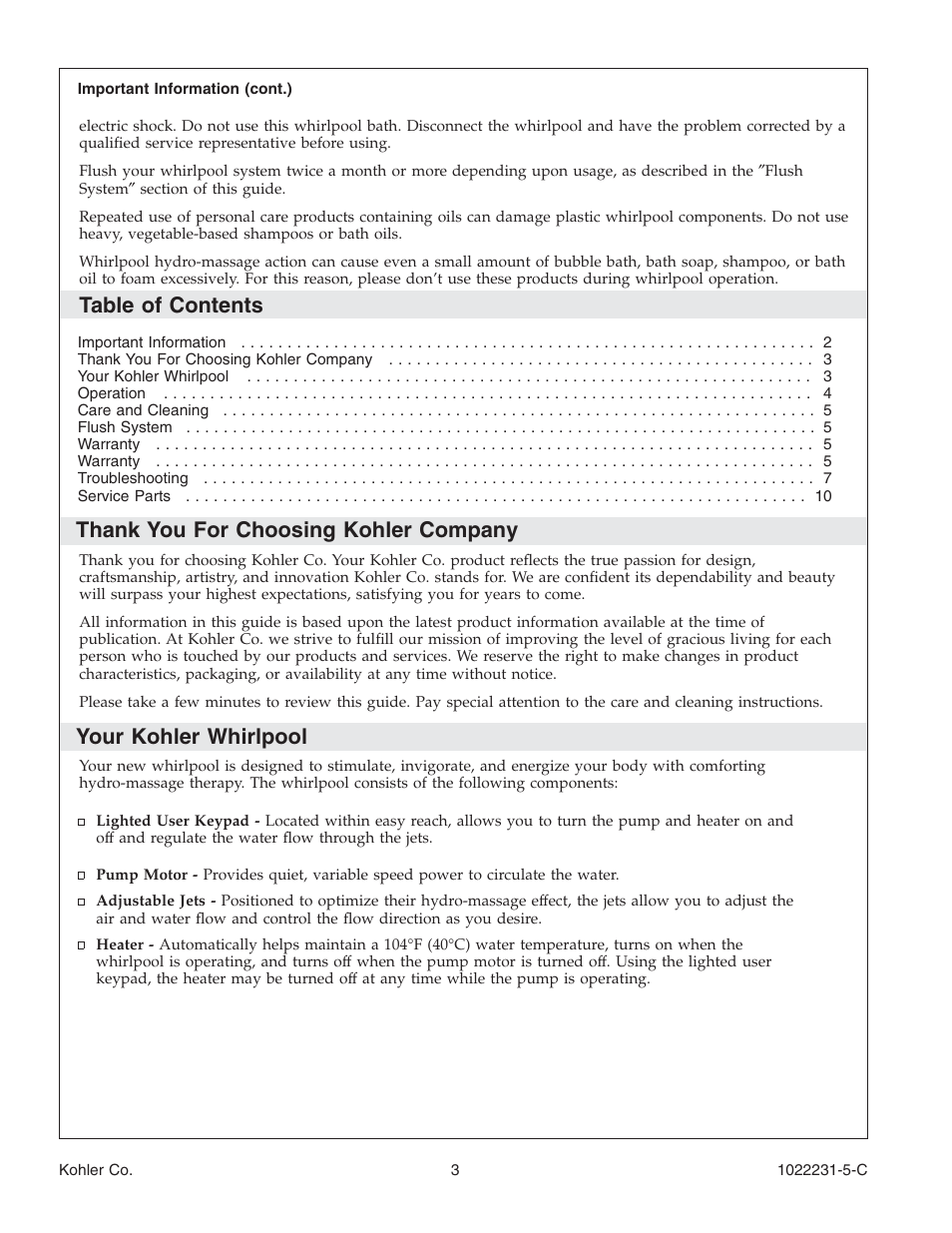 Kohler K-1461 User Manual | Page 3 / 40