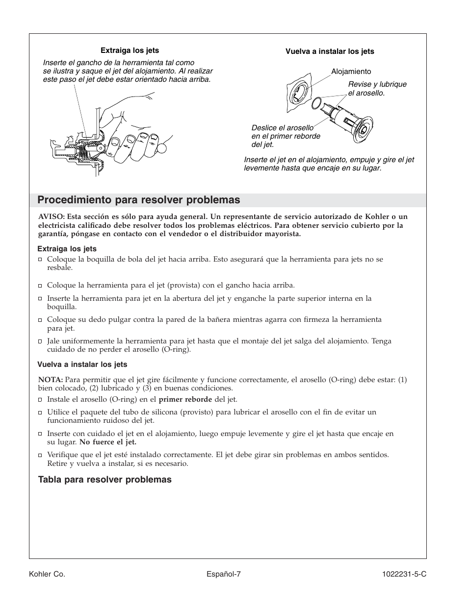 Procedimiento para resolver problemas | Kohler K-1461 User Manual | Page 33 / 40
