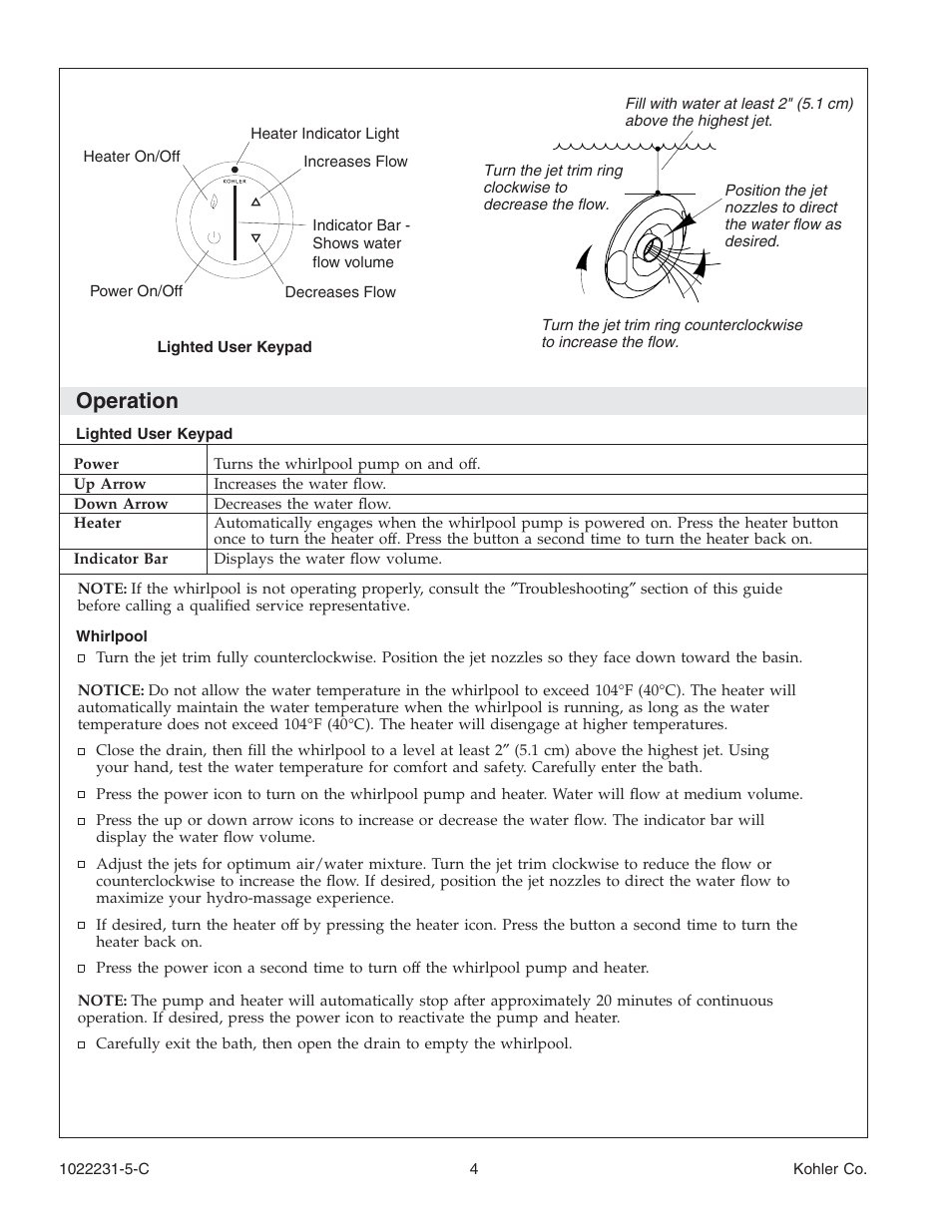 Operation | Kohler K-1461 User Manual | Page 4 / 40
