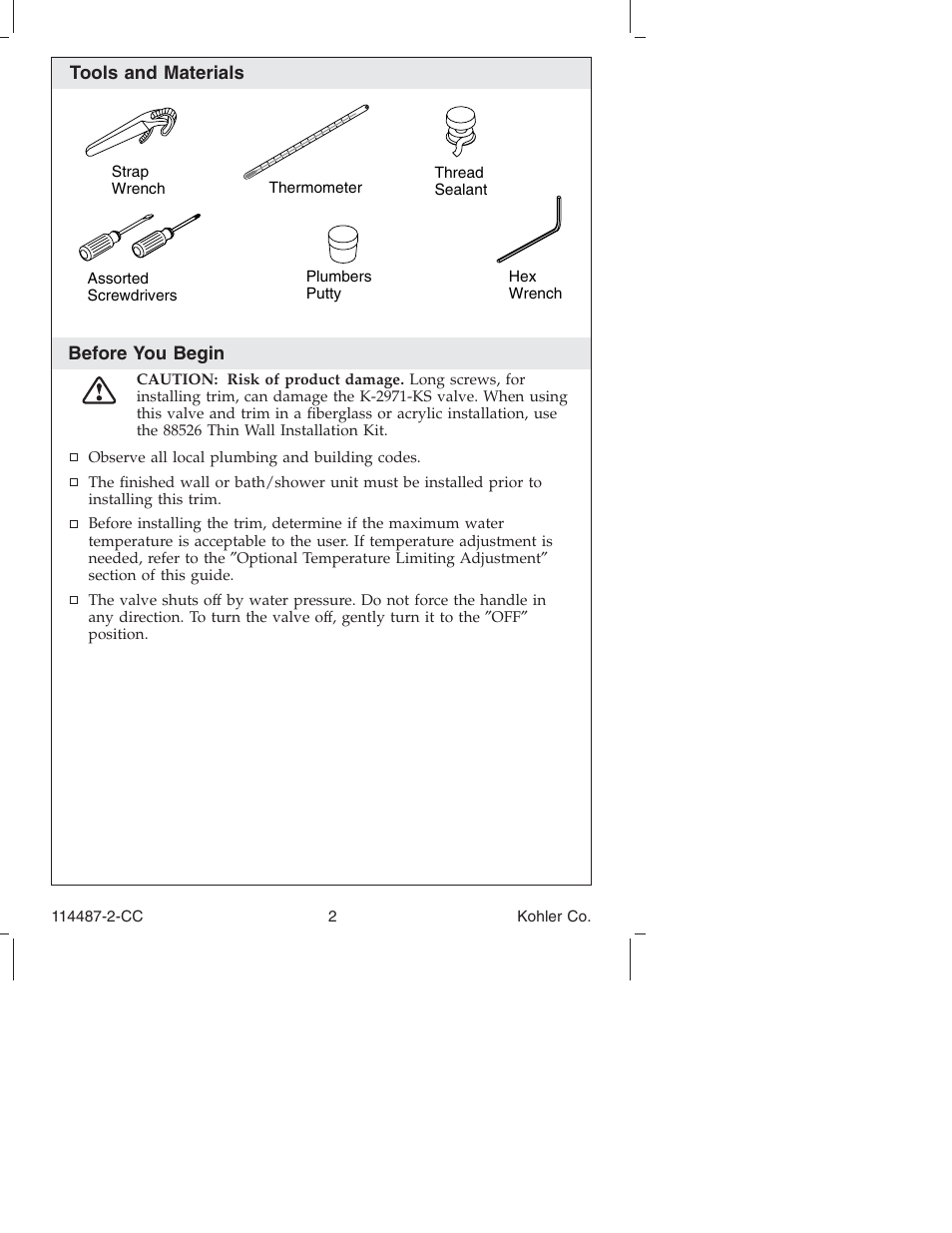 Kohler Single-Control Bath and Shower Trim KT6908 User Manual | Page 2 / 20