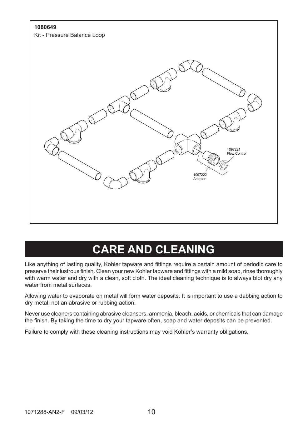 Care and cleaning | Kohler 8030A User Manual | Page 10 / 10