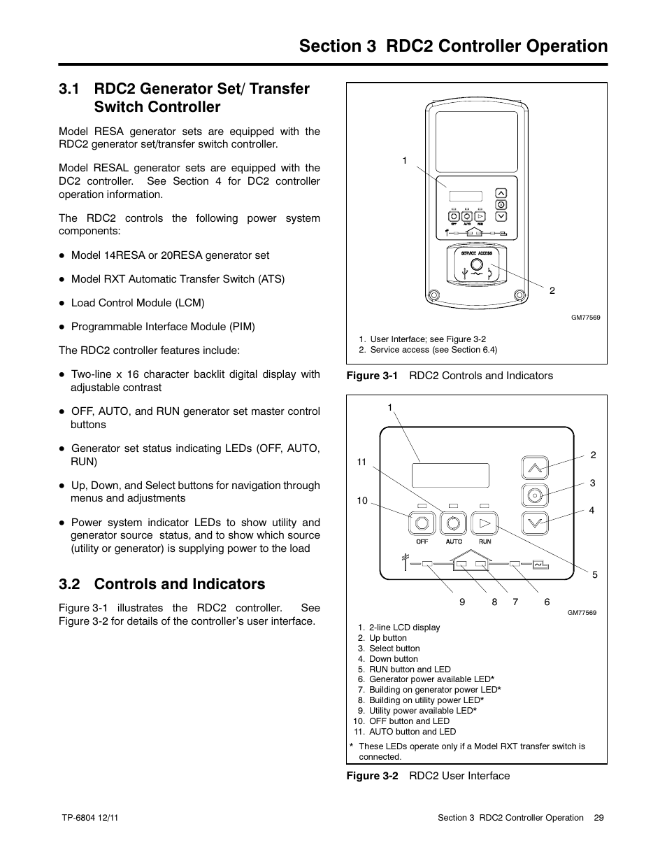 1 rdc2 generator set/ transfer switch controller, 2 controls and indicators | Kohler Power Systems 14/20RESA User Manual | Page 29 / 72