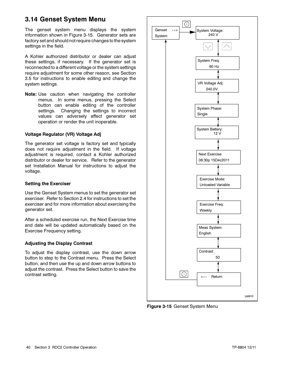 14 genset system menu | Kohler Power Systems 14/20RESA User Manual | Page 40 / 72