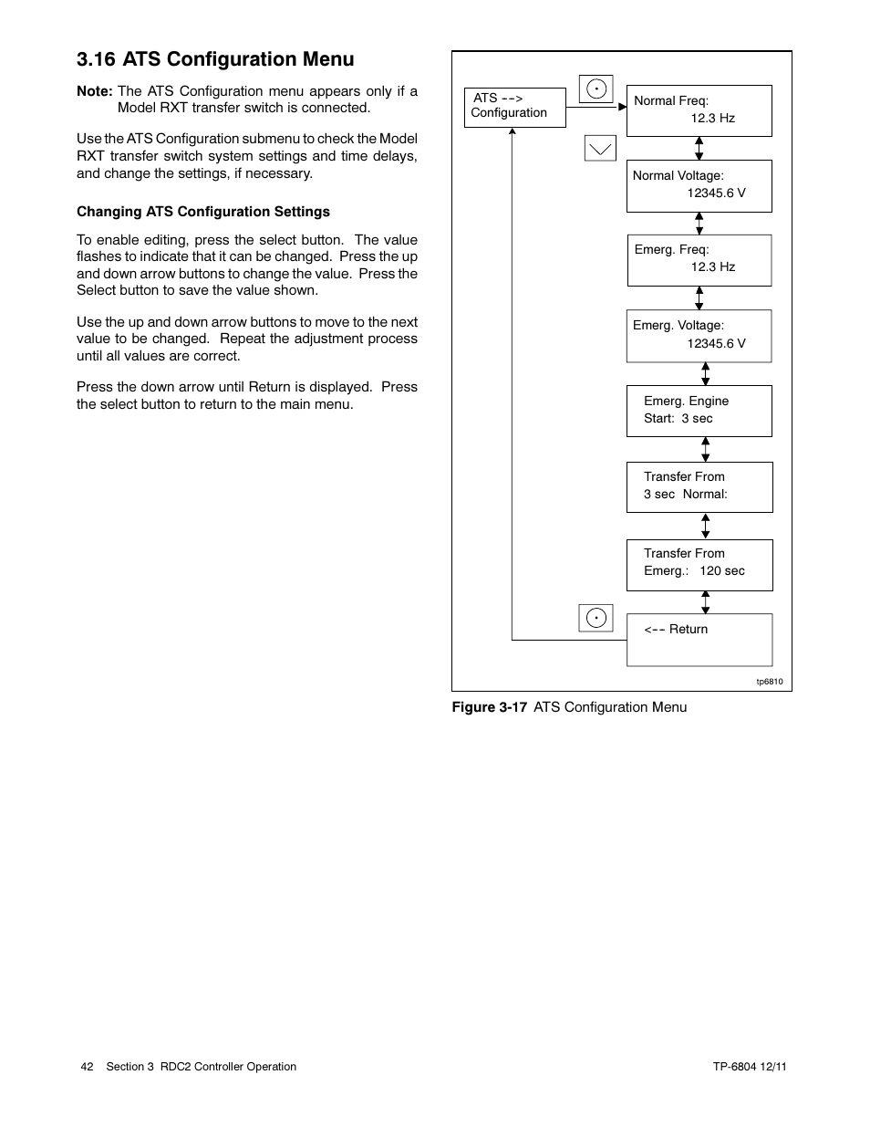 16 ats configuration menu | Kohler Power Systems 14/20RESA User Manual | Page 42 / 72