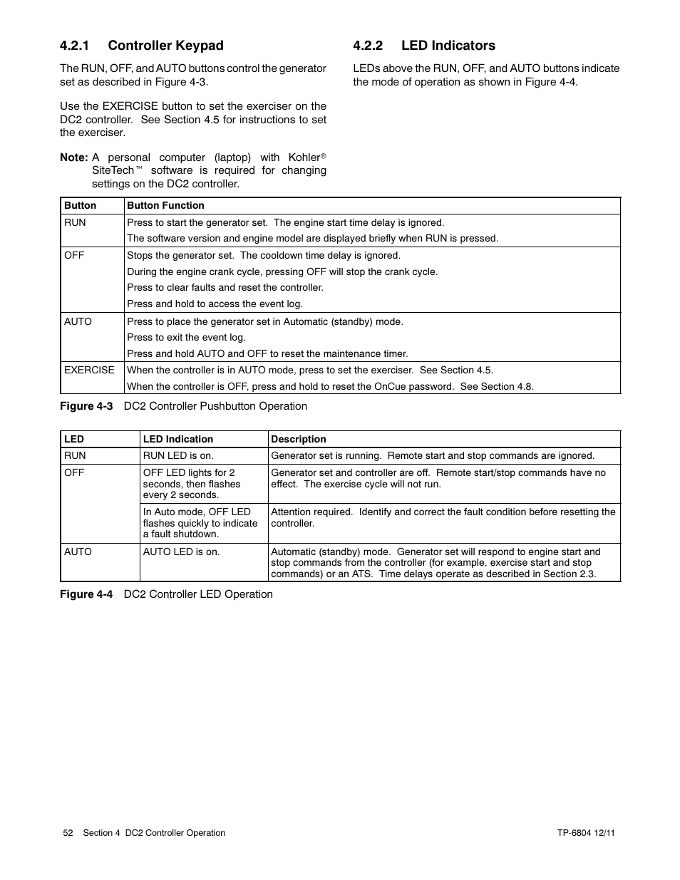 1 controller keypad, 2 led indicators | Kohler Power Systems 14/20RESA User Manual | Page 52 / 72