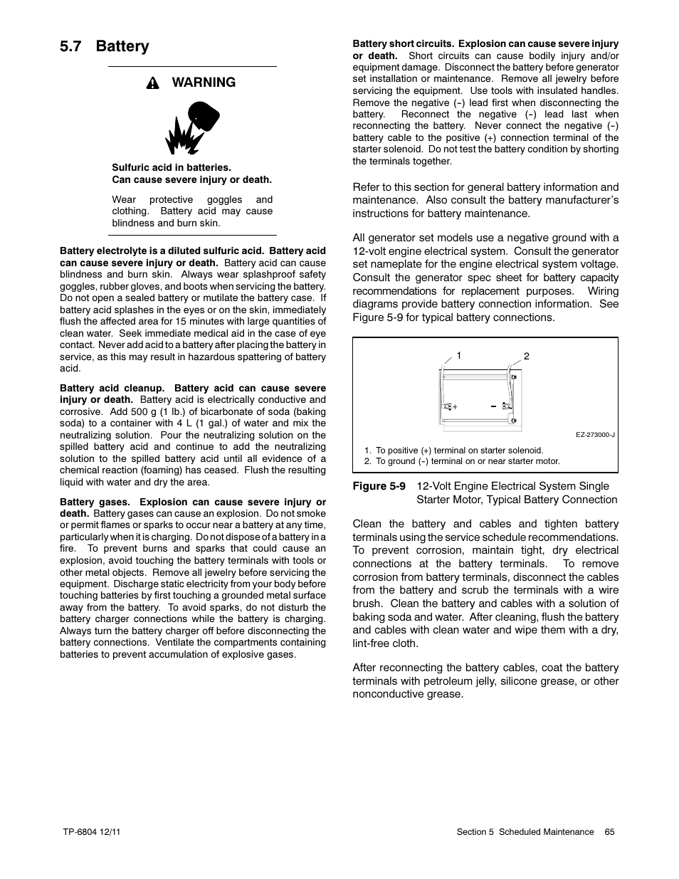 7 battery, Warning | Kohler Power Systems 14/20RESA User Manual | Page 65 / 72