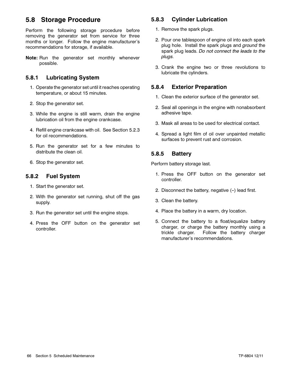 8 storage procedure | Kohler Power Systems 14/20RESA User Manual | Page 66 / 72