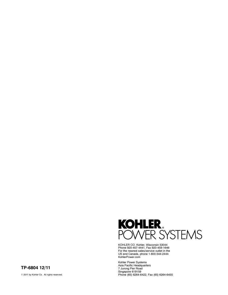 Kohler Power Systems 14/20RESA User Manual | Page 72 / 72