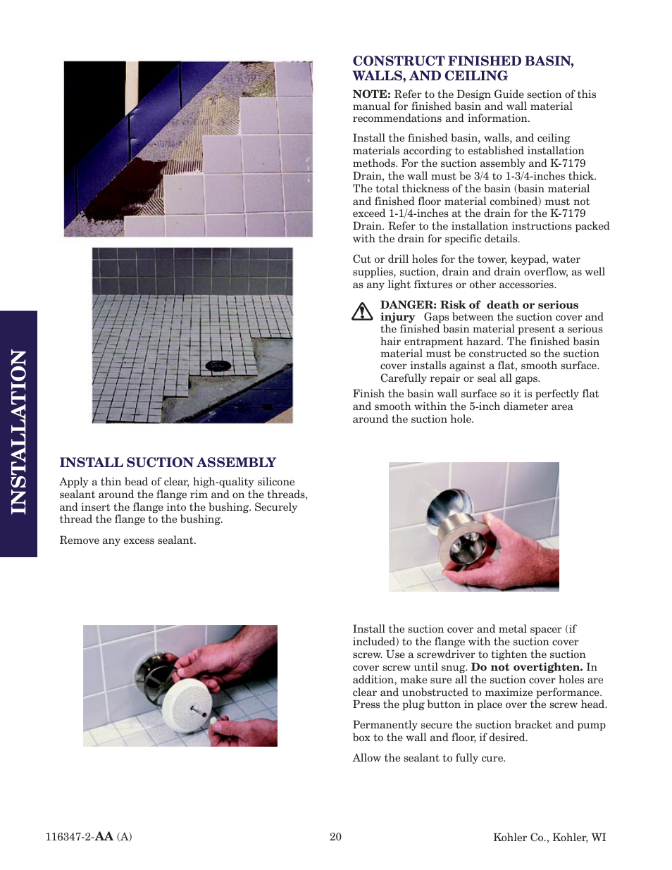 Inst alla tion | Kohler custom Bodyspa 116347-2 User Manual | Page 19 / 31