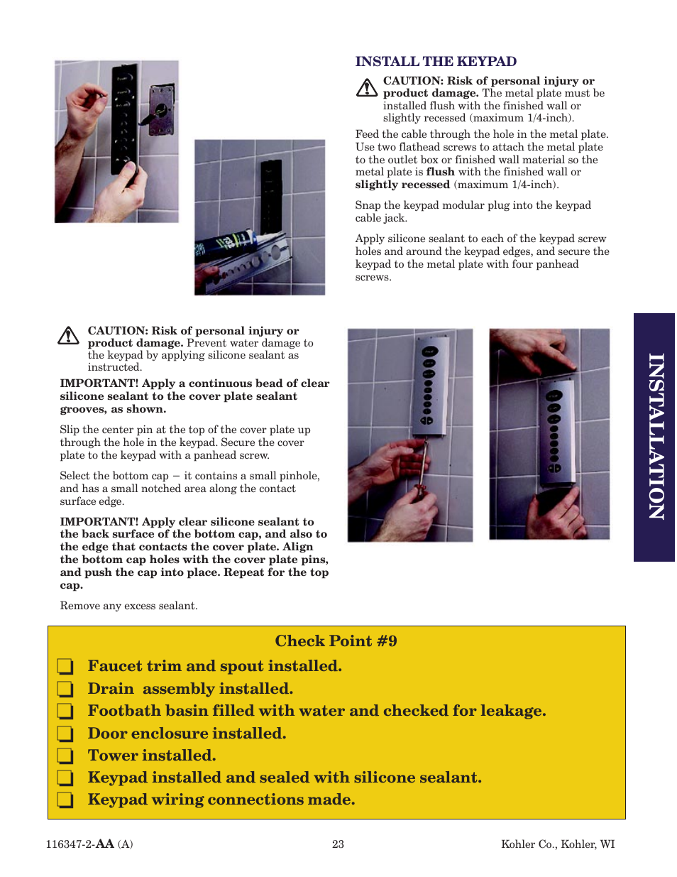 Inst alla tion | Kohler custom Bodyspa 116347-2 User Manual | Page 22 / 31