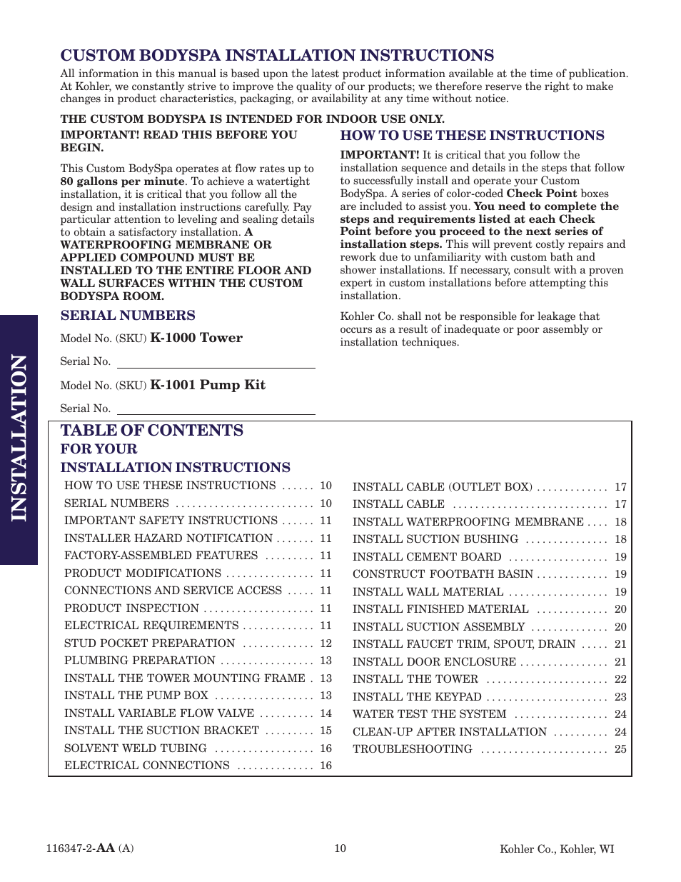 Kohler custom Bodyspa 116347-2 User Manual | Page 9 / 31