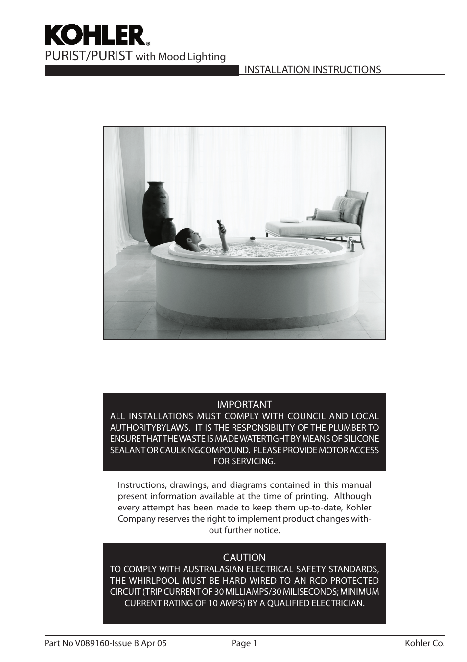 Kohler Purist/Purist with Mood Lighting K-1110-CT-0 User Manual | 16 pages