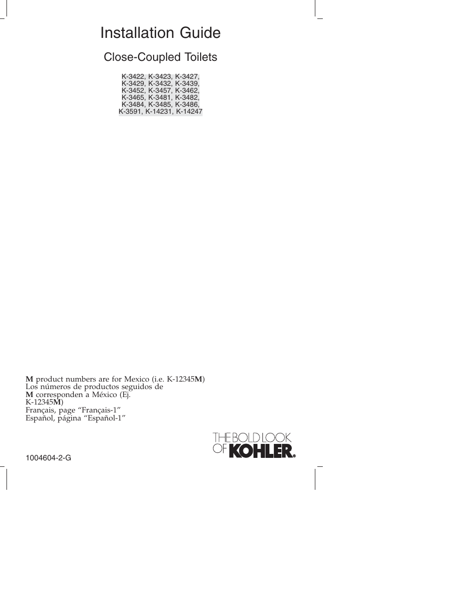 Kohler Close-Coupled Toilet K3428 User Manual | 20 pages