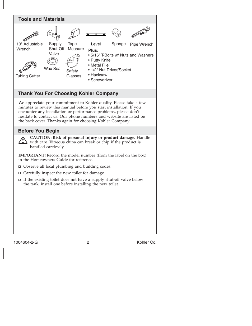 Kohler Close-Coupled Toilet K3428 User Manual | Page 2 / 20