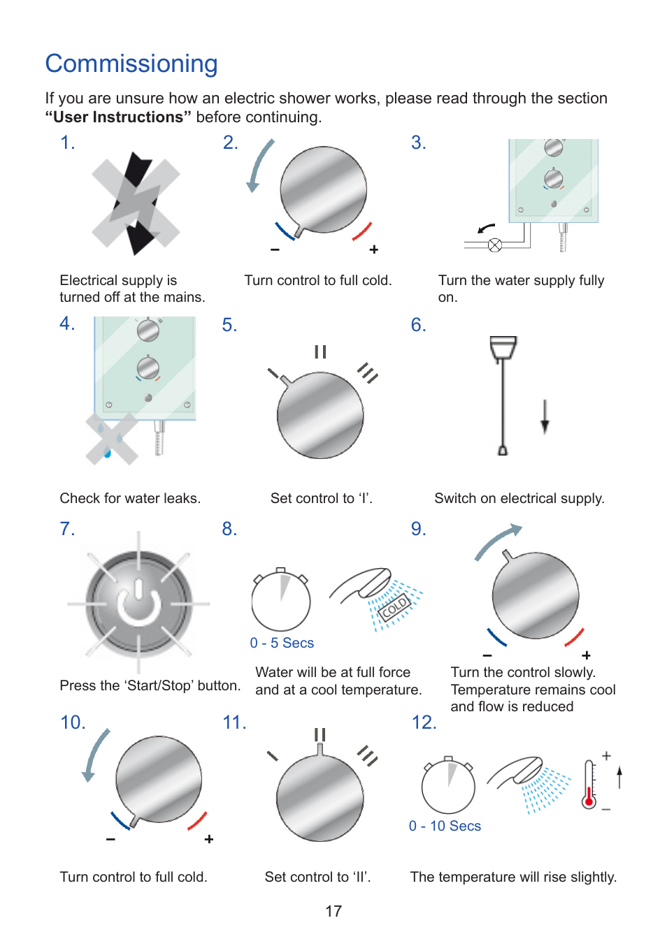 Commissioning | Kohler Thermostatic Electric Shower User Manual | Page 17 / 32