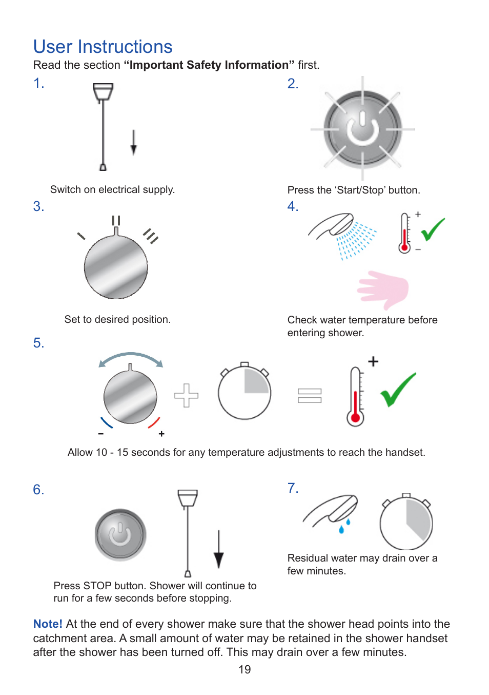 User instructions | Kohler Thermostatic Electric Shower User Manual | Page 19 / 32