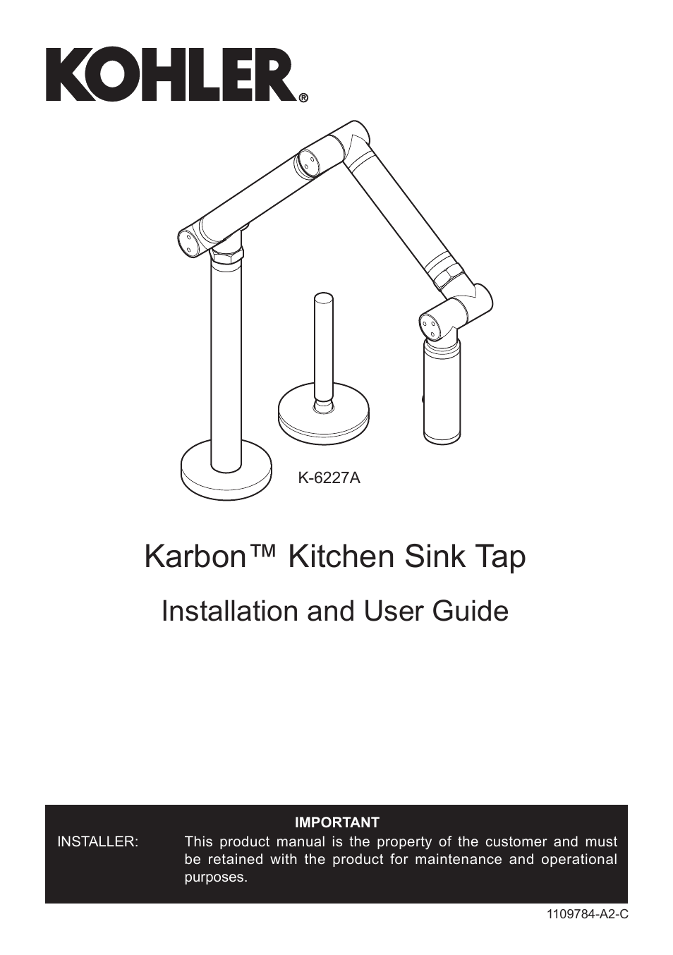 Kohler Karbon Kitchen Sink Tap K-6227A User Manual | 12 pages