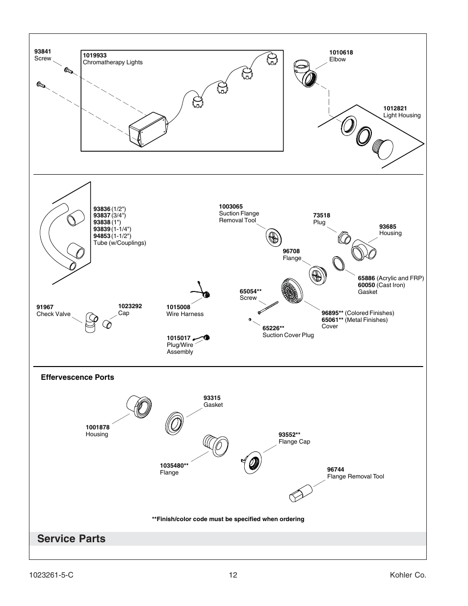 Service parts | Kohler Bath Whirlpool K-1110-CT User Manual | Page 12 / 52
