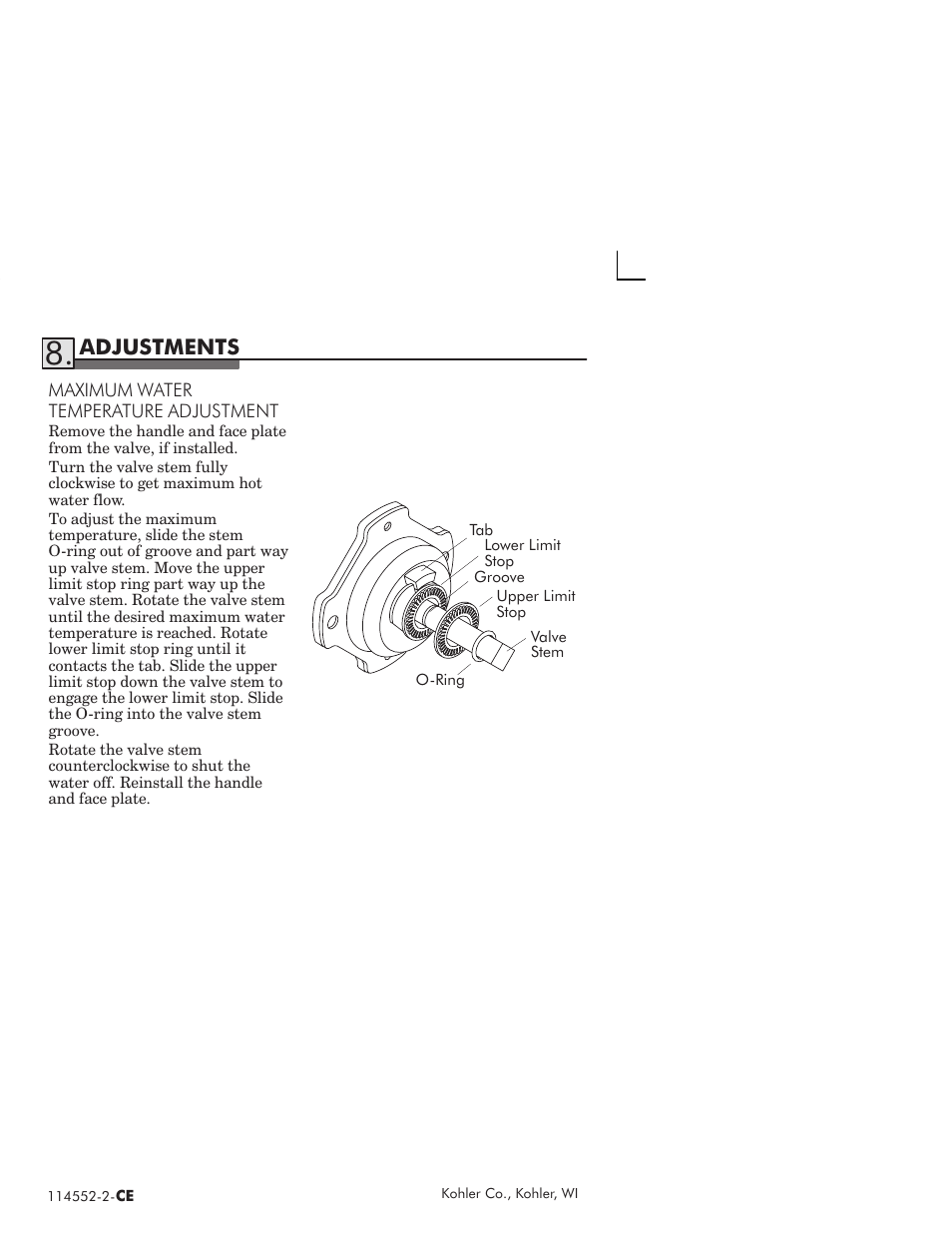 Adjustments | Kohler Coralais rite-temp bath and shower faucet 114522-2-CE User Manual | Page 10 / 12