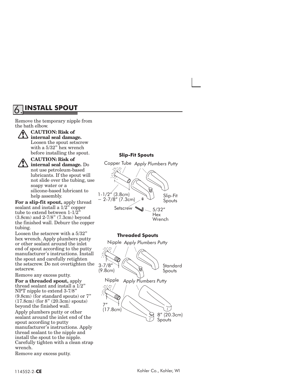 Install spout | Kohler Coralais rite-temp bath and shower faucet 114522-2-CE User Manual | Page 8 / 12